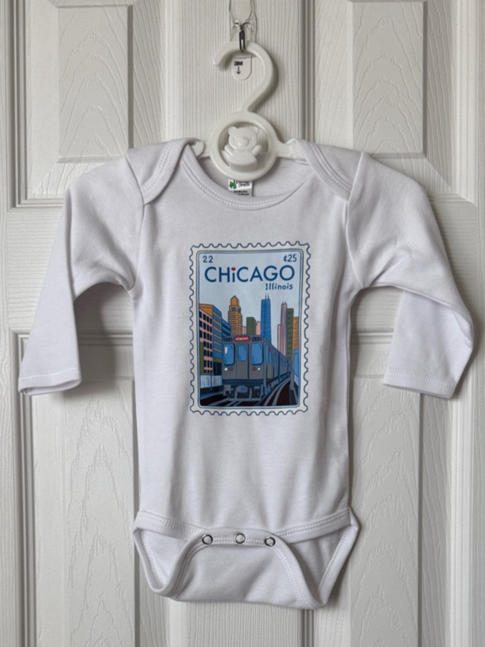 White Chicago Stamp Graphic Long-Sleeve Baby Bodysuit - Unbranded